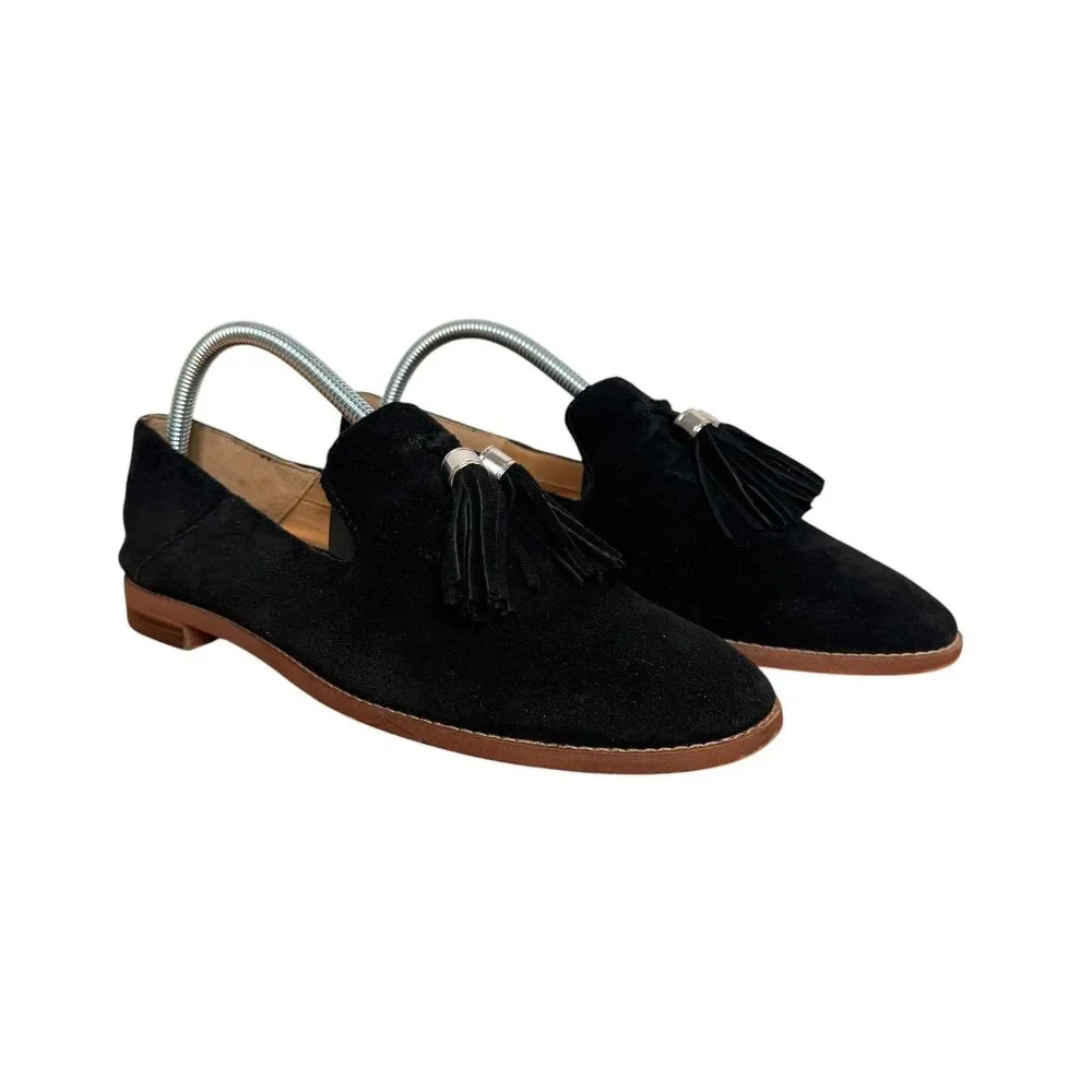 Franco Sarto Hadden Loafers Size 9.5 Leather Suede Black Tassels Neutral Preppy